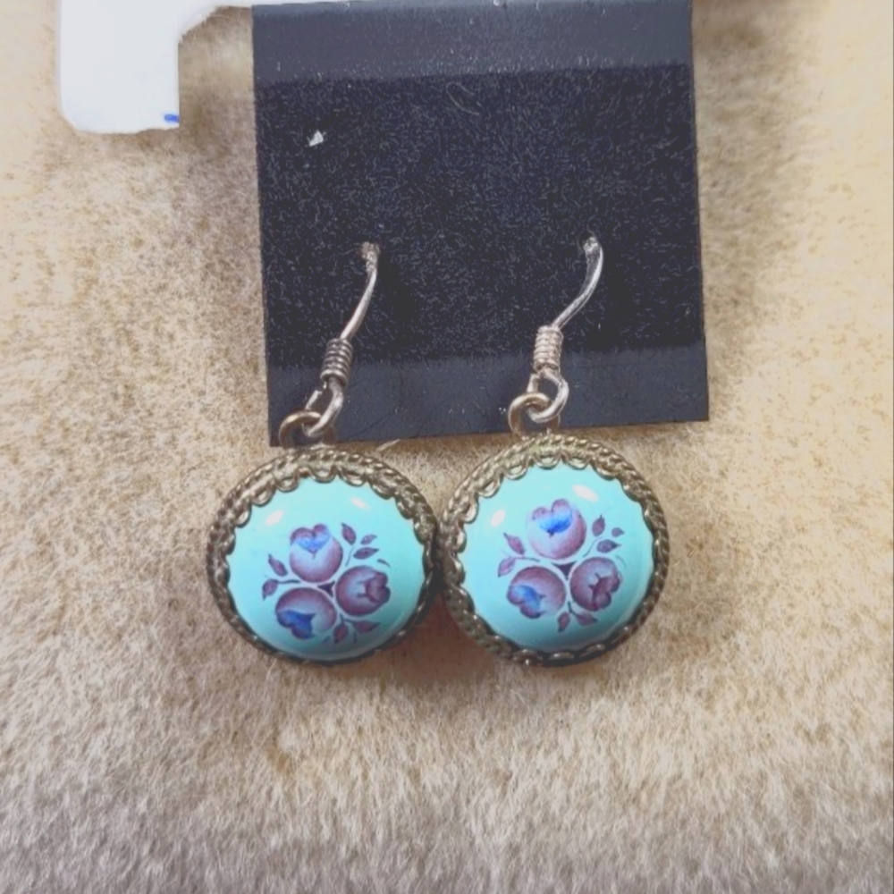 VINTAGE RUSSIAN BLUE ENAMEL EARRINGS